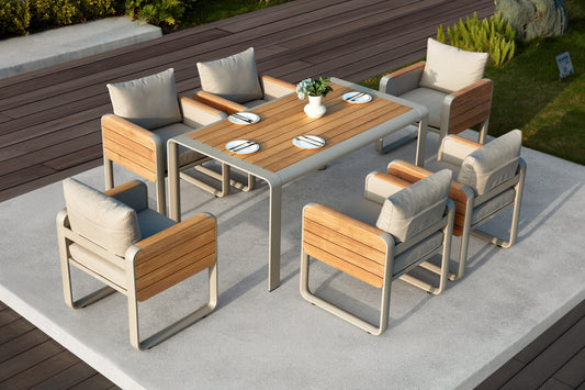 NOTTINGHAM DINING Brushed Teak wood for 6 people