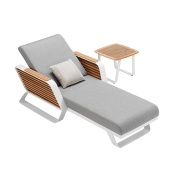 compare product HIGOLD WING SUNLOUNGER SET White/Grey with Fine Slatted Side Table
