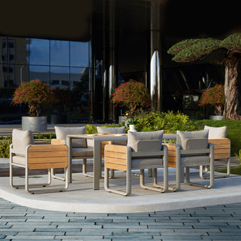 compare product NOTTINGHAM DINING Brushed Teak wood for 6 people