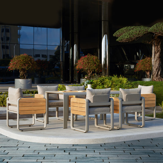 NOTTINGHAM DINING Brushed Teak wood for 6 people