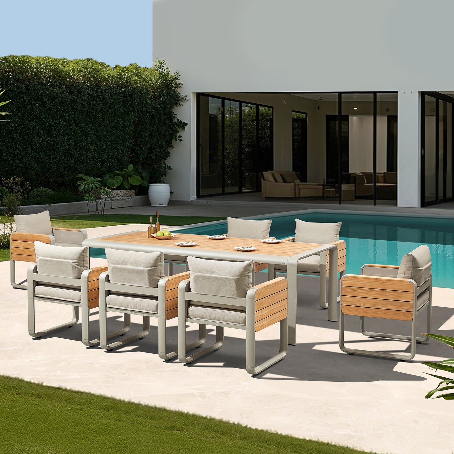 NOTTINGHAM DINING Brushed Teak Wood for 8 people