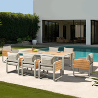 NOTTINGHAM DINING Brushed Teak Wood for 8 people