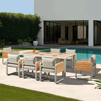 compare product NOTTINGHAM DINING Brushed Teak Wood for 8 people