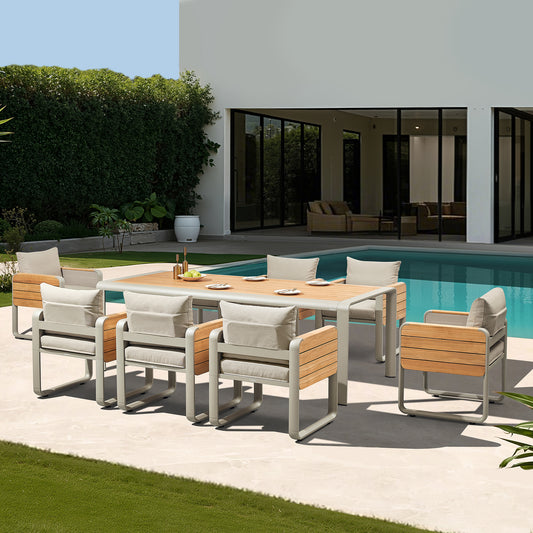 NOTTINGHAM DINING Brushed Teak Wood for 8 people